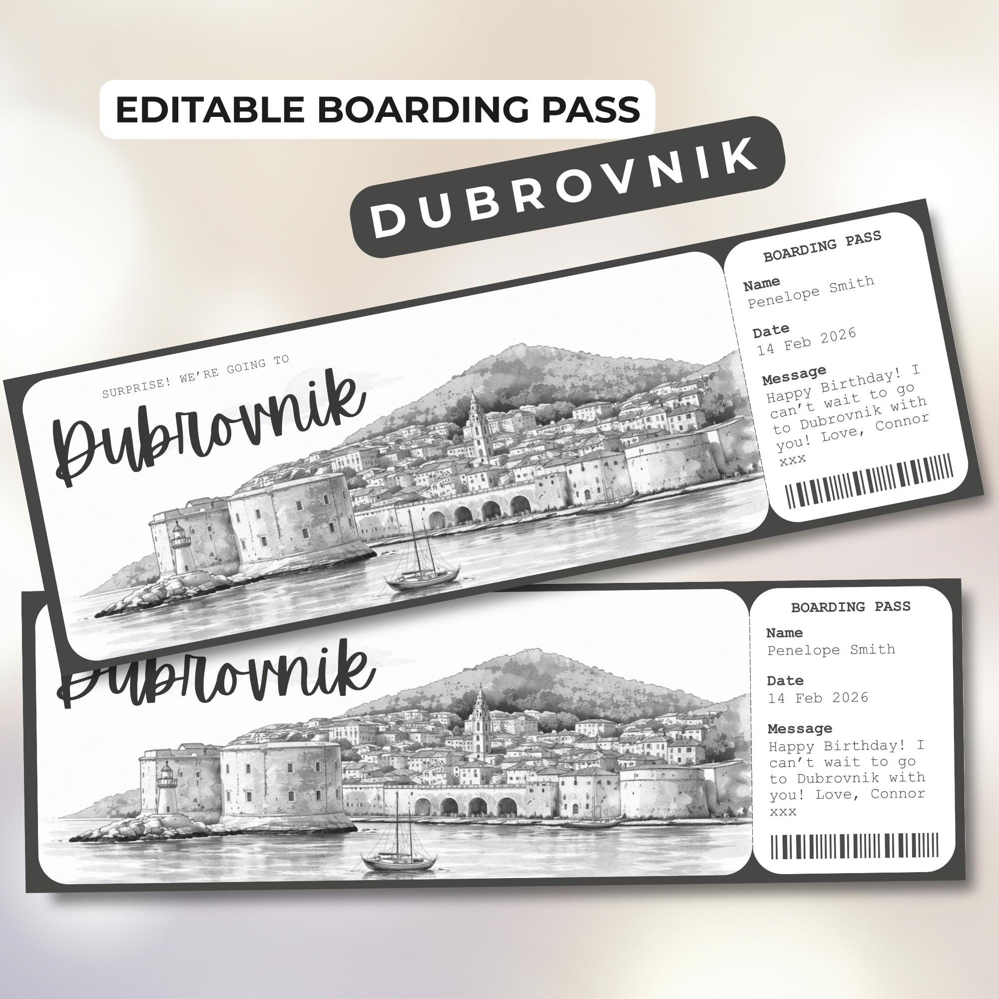Dubrovnik Boarding Pass Template