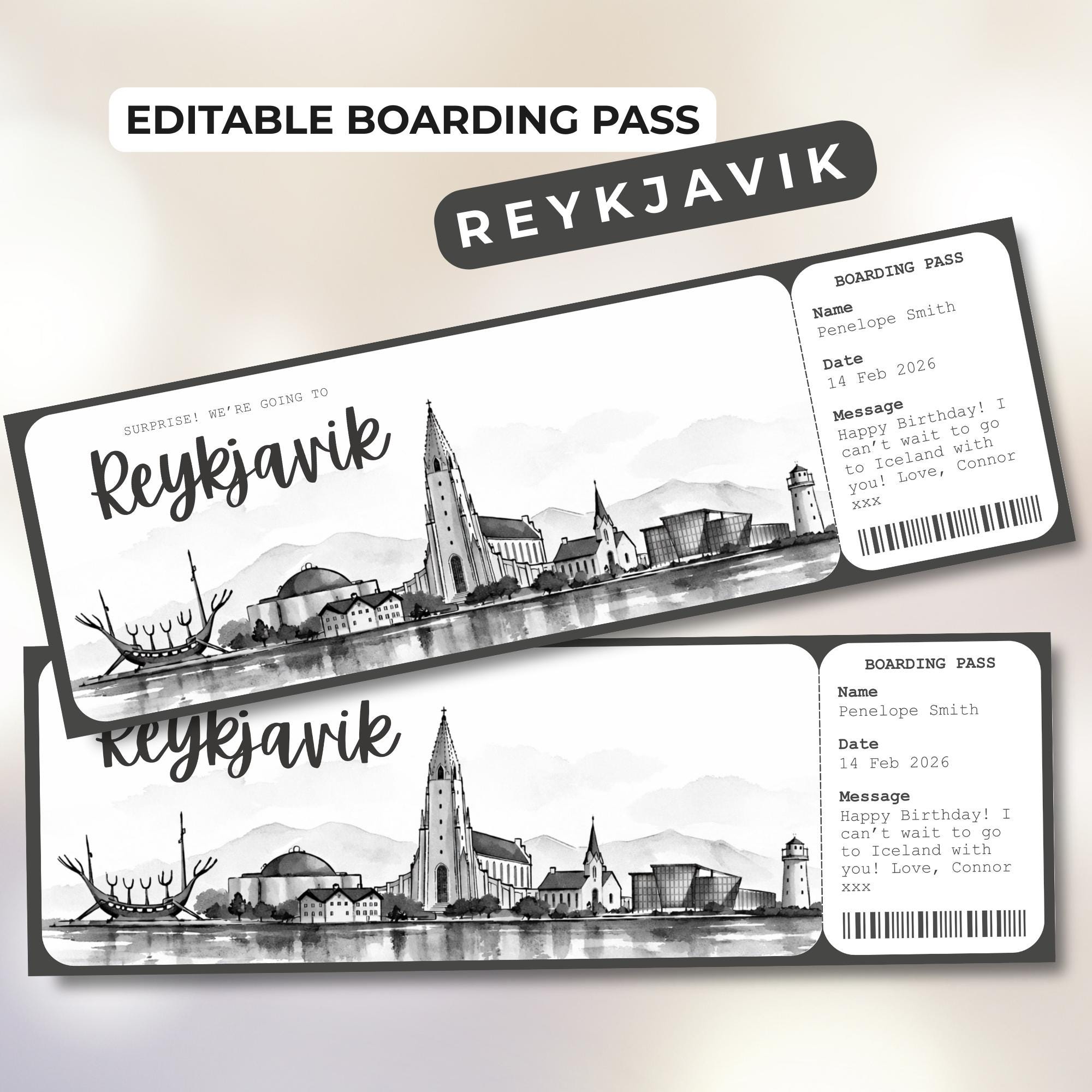 Reykjavik Boarding Pass Template