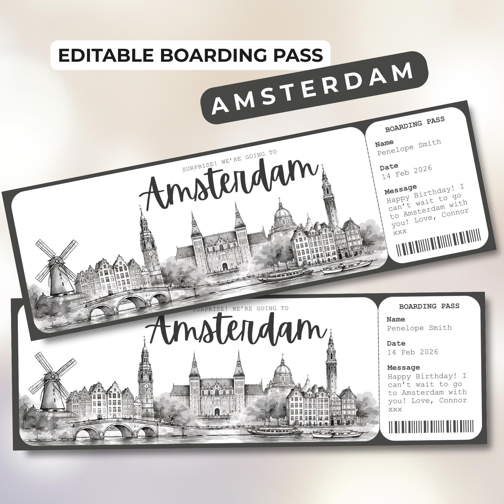 Amsterdam Boarding Pass Template