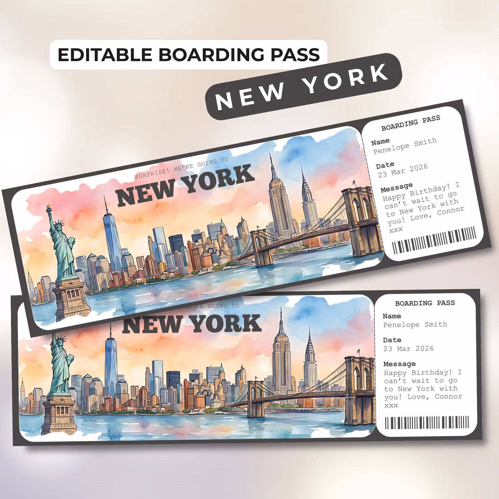 New York Boarding Pass Template