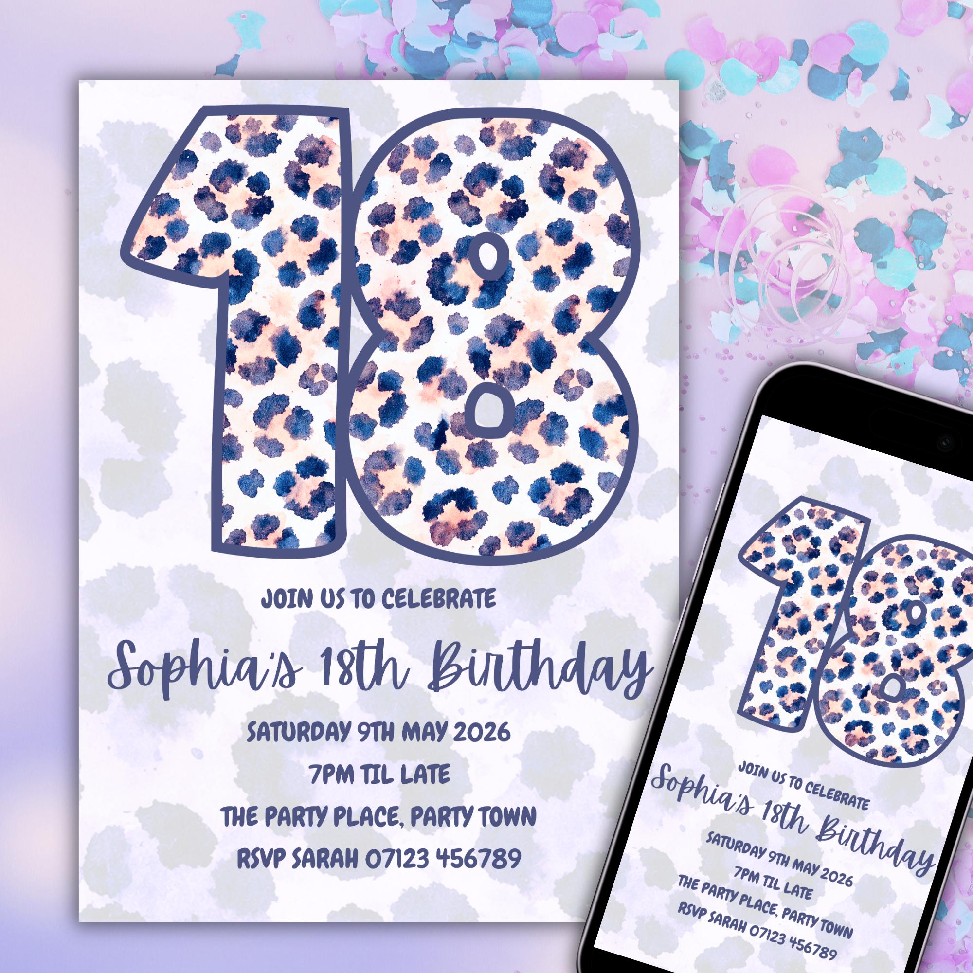 Leopard Print 18th Birthday Invitation Template