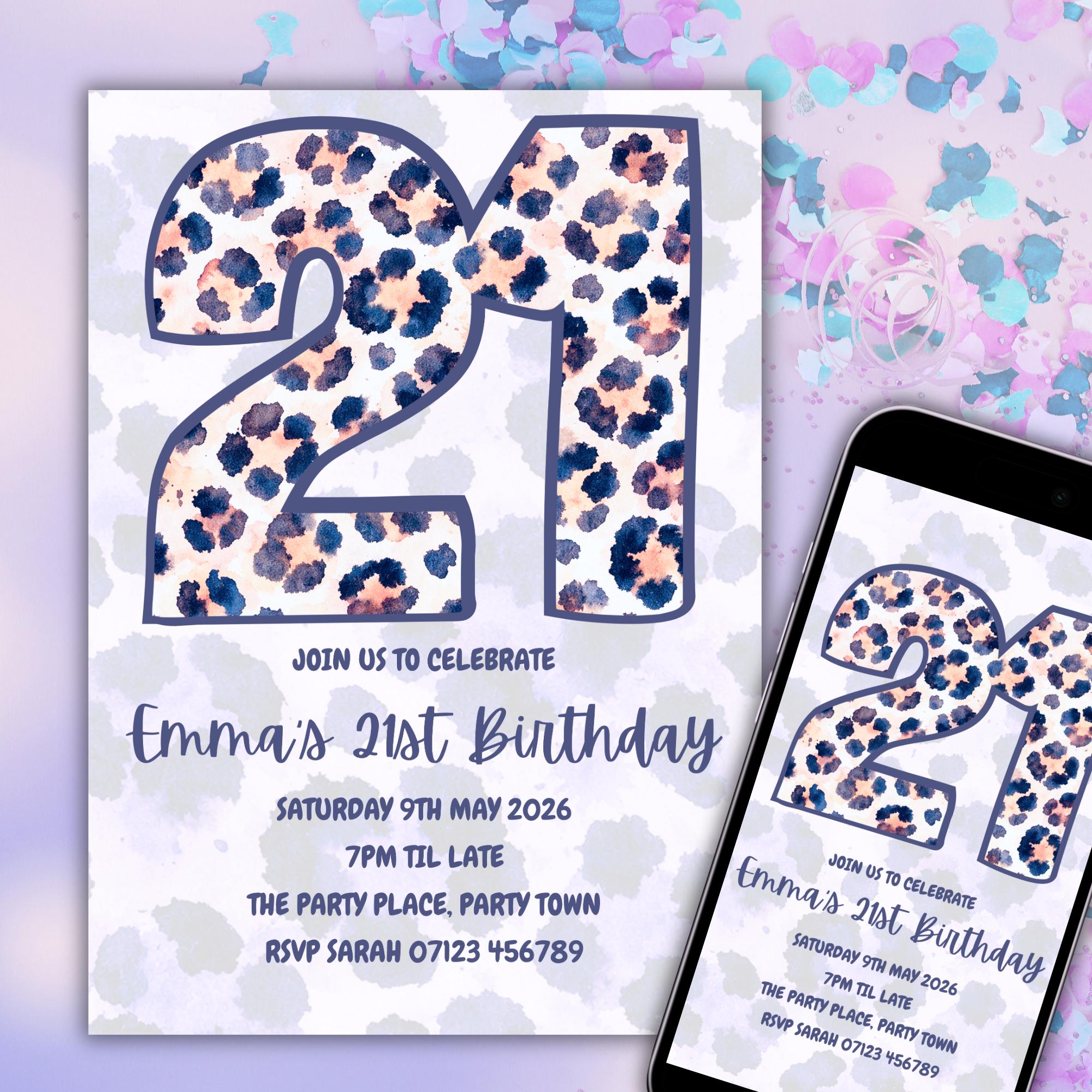 Leopard Print 21st Birthday Invitation Template