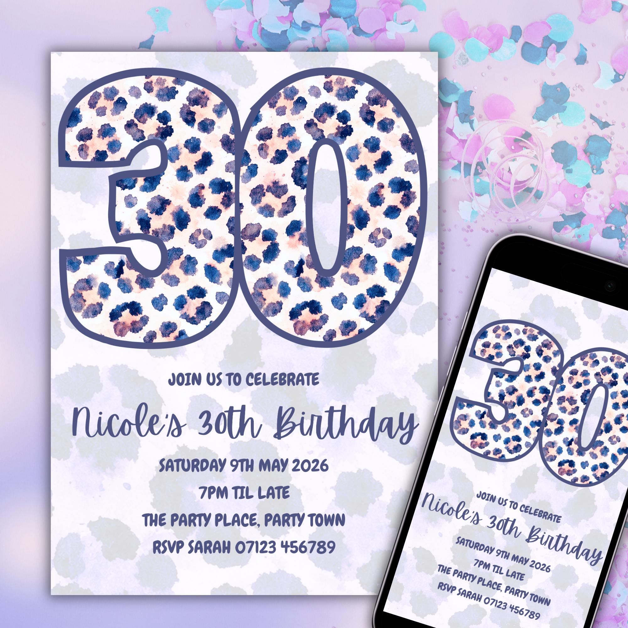 Leopard Print 30th Birthday Invitation Template