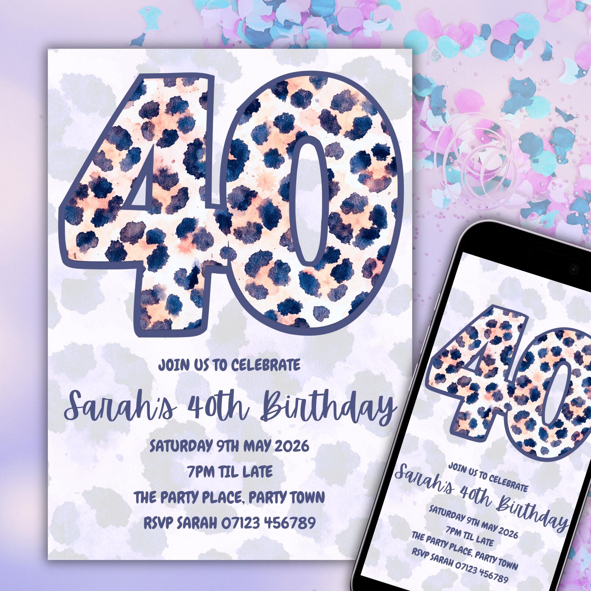 Leopard Print 40th Birthday Invitation Template
