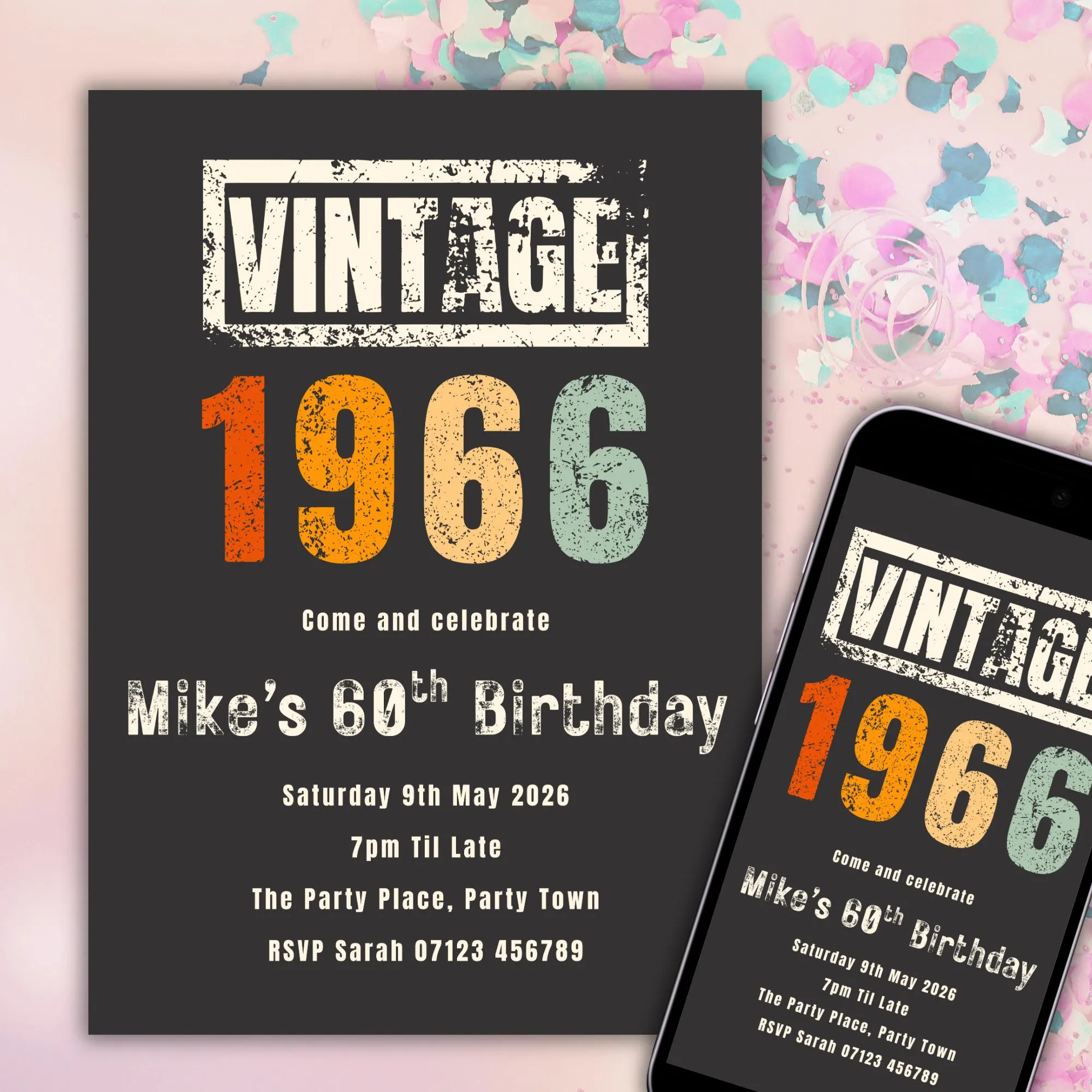 Vintage 60th Birthday Invitation Template
