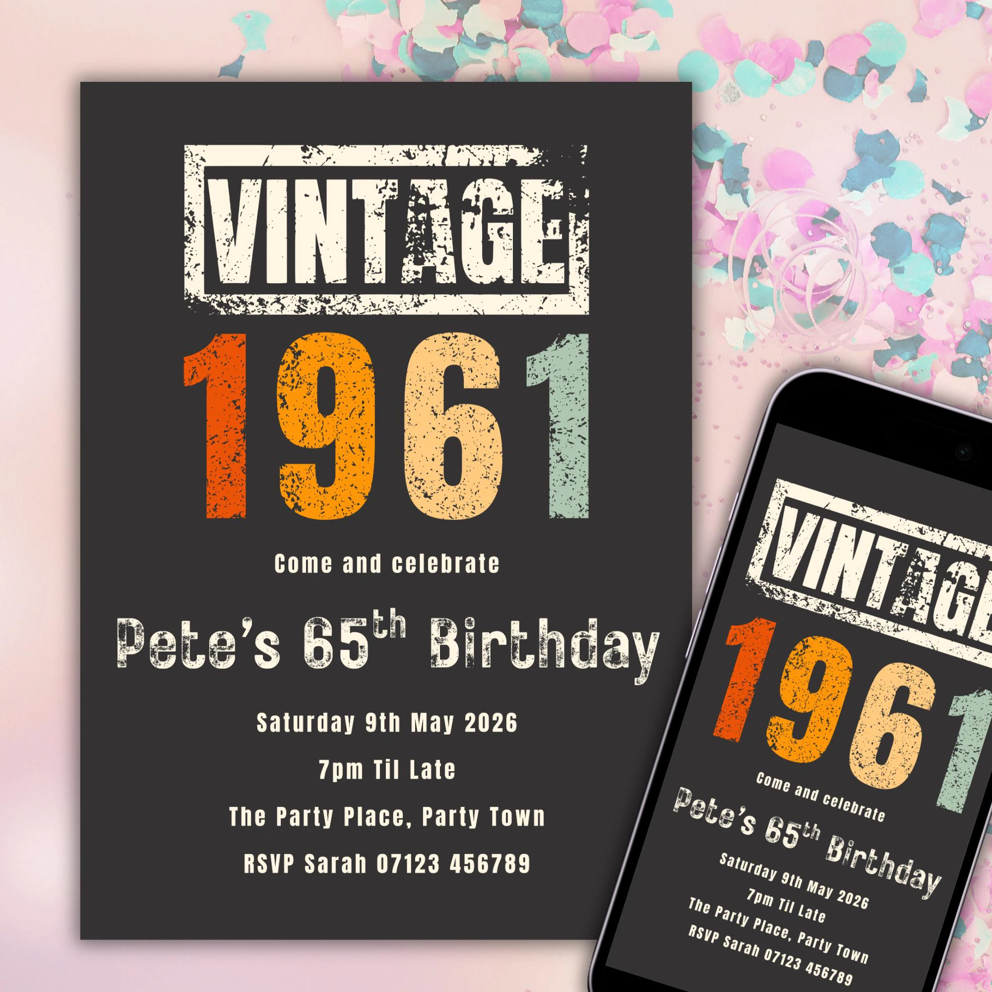 Vintage 65th Birthday Invitation Template